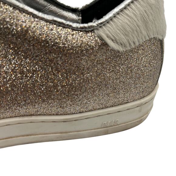 P448 Glitter Calf Hair Heel Tab Low Top Sneakers Shoes Gold Size 38 US 7.5-8 - Picture 5 of 9